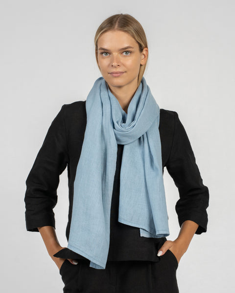 Wide Women's Linen Scarf Cloudy Blue