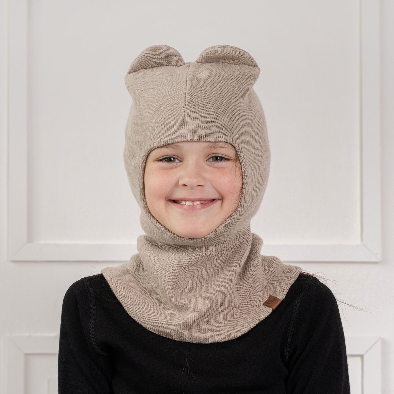 Conjunto de 2 piezas para niños: pasamontañas y guantes de punto de algodón en beige cremoso