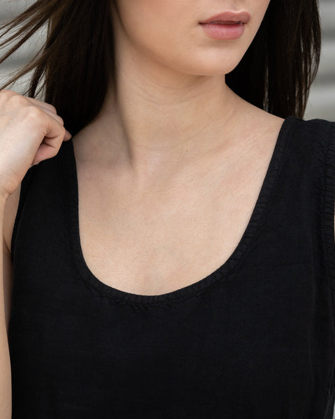 Camiseta sin mangas de lino Hana Negro Puro