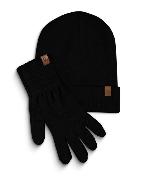 Women's Knitted Beanie &amp; Gloves 2-Piece Set Black