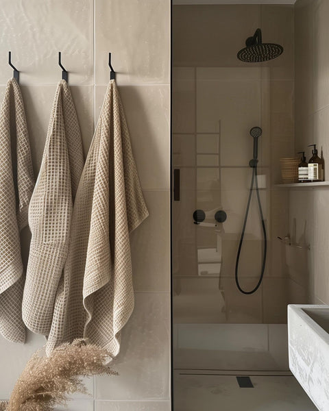 Toalla de baño de gofre 100x140 en marrón arena