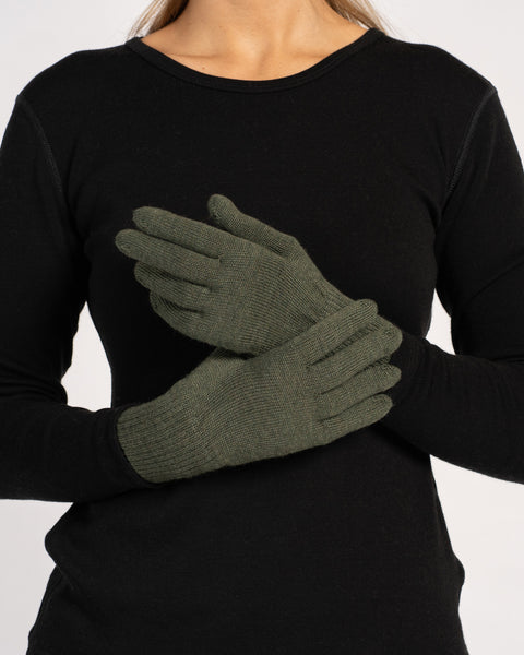 Guantes de lana merina verde oscuro para mujer, accesorio cálido de invierno tejido