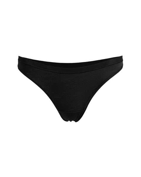 Las bragas tanga de merino para mujer de Menique en color negro, vista frontal.