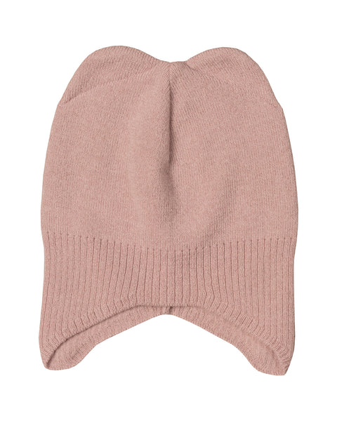 Gorro con orejeras para niños tejido en merino y cachemir en rosa empolvado
