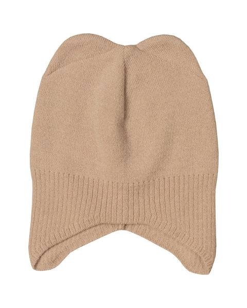 Gorro con orejeras para niños tejido en merino y cachemir en beige cremoso