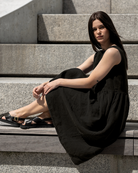 Vestido sin mangas de lino Maya Negro Puro