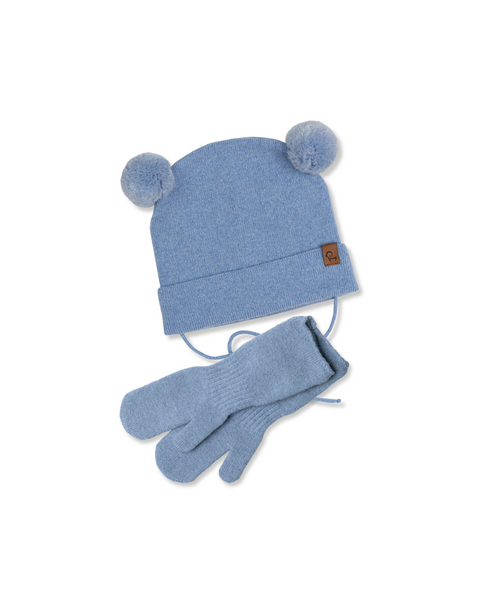 Knitted Baby Beanie &amp; Mitten's 2-Piece Set Light Blue