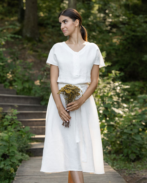 Vestido de lino con botones delanteros Brigit Blanco Puro