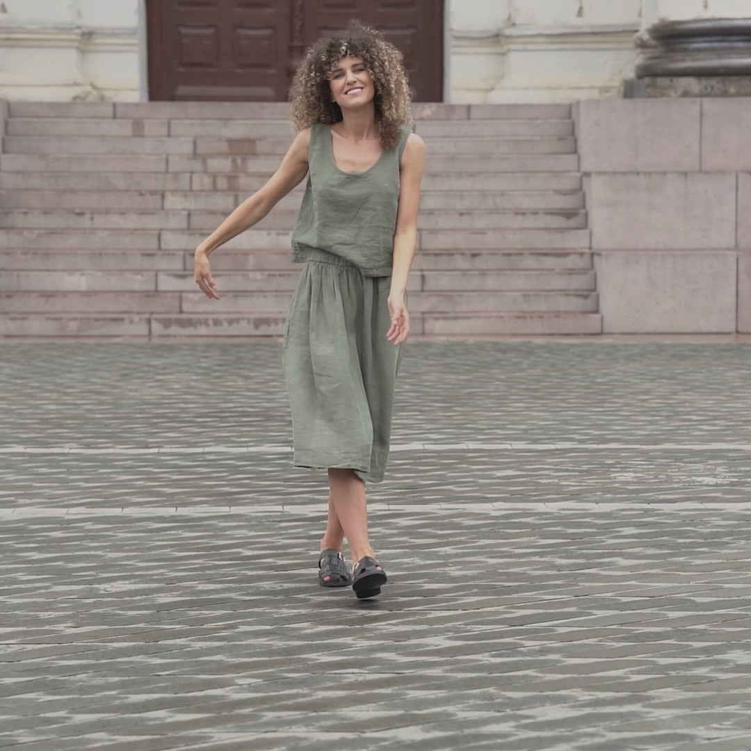 Linen Crop Top & Skirt 2-Piece