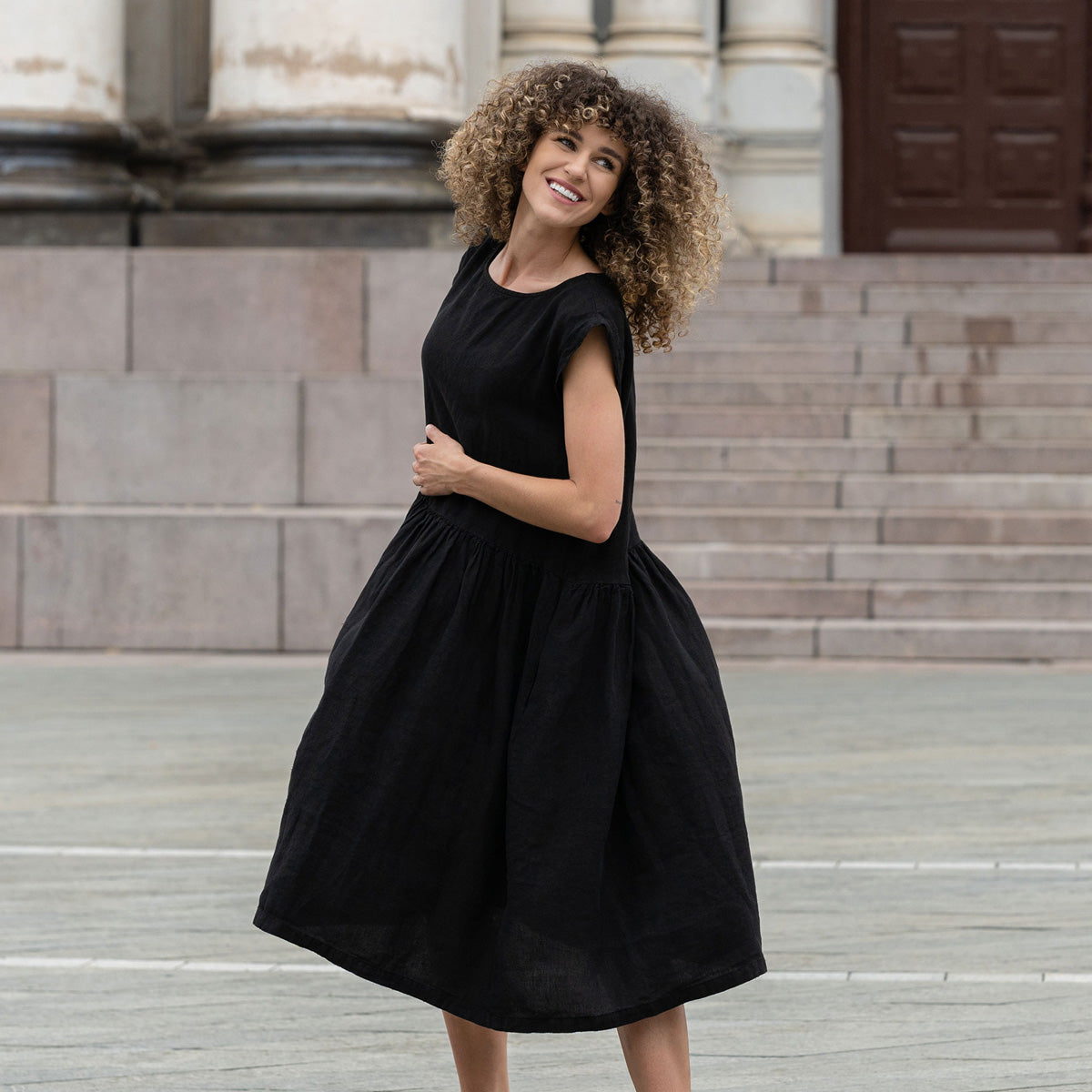 Vestido blusón de lino Cecilia Negro Puro