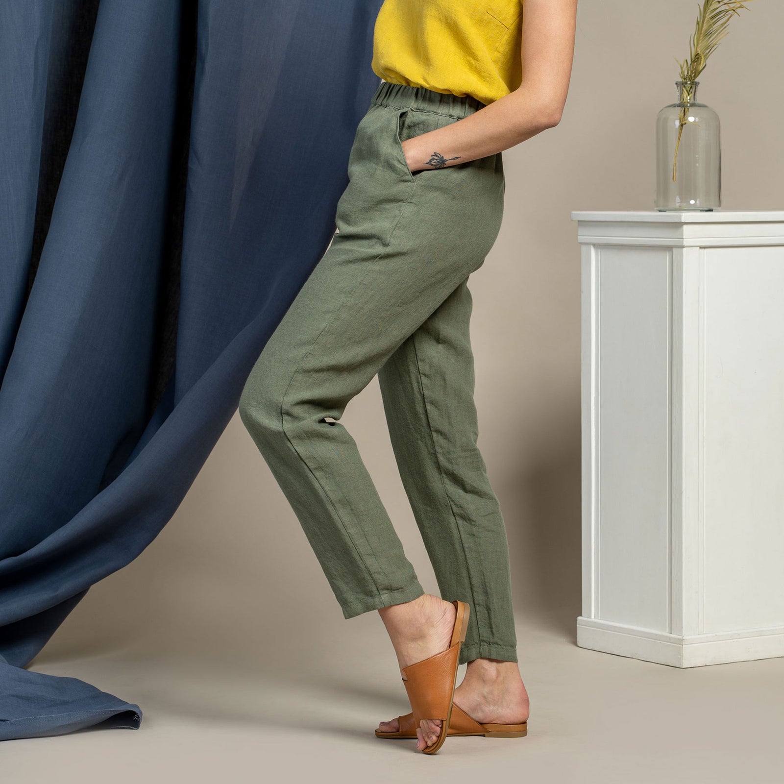 Pantalones de lino Dakota Verde Piedra