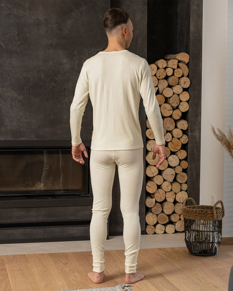 Men's Merino 250 Set of Long Sleeve &amp; Bottom Rub Natural