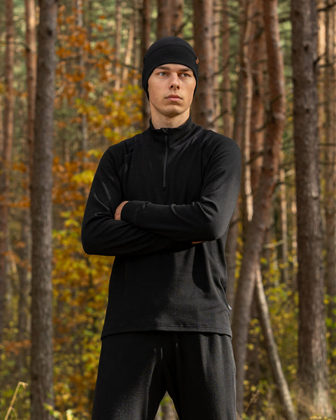Conjunto para hombre Merino 250 de camiseta con cremallera en el cuello y pantalones deportivos negros