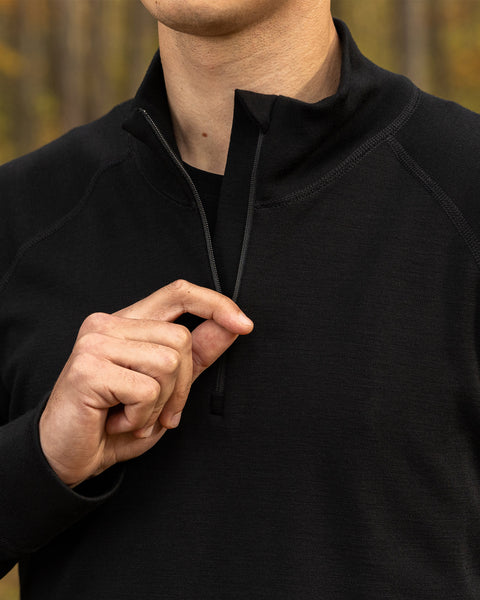Conjunto para hombre Merino 250 de camiseta con cremallera en el cuello y pantalones deportivos negros