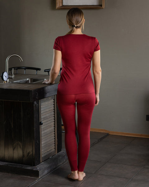 Conjunto de 2 piezas para mujer 160 Merino de manga corta y pantalón cereza real